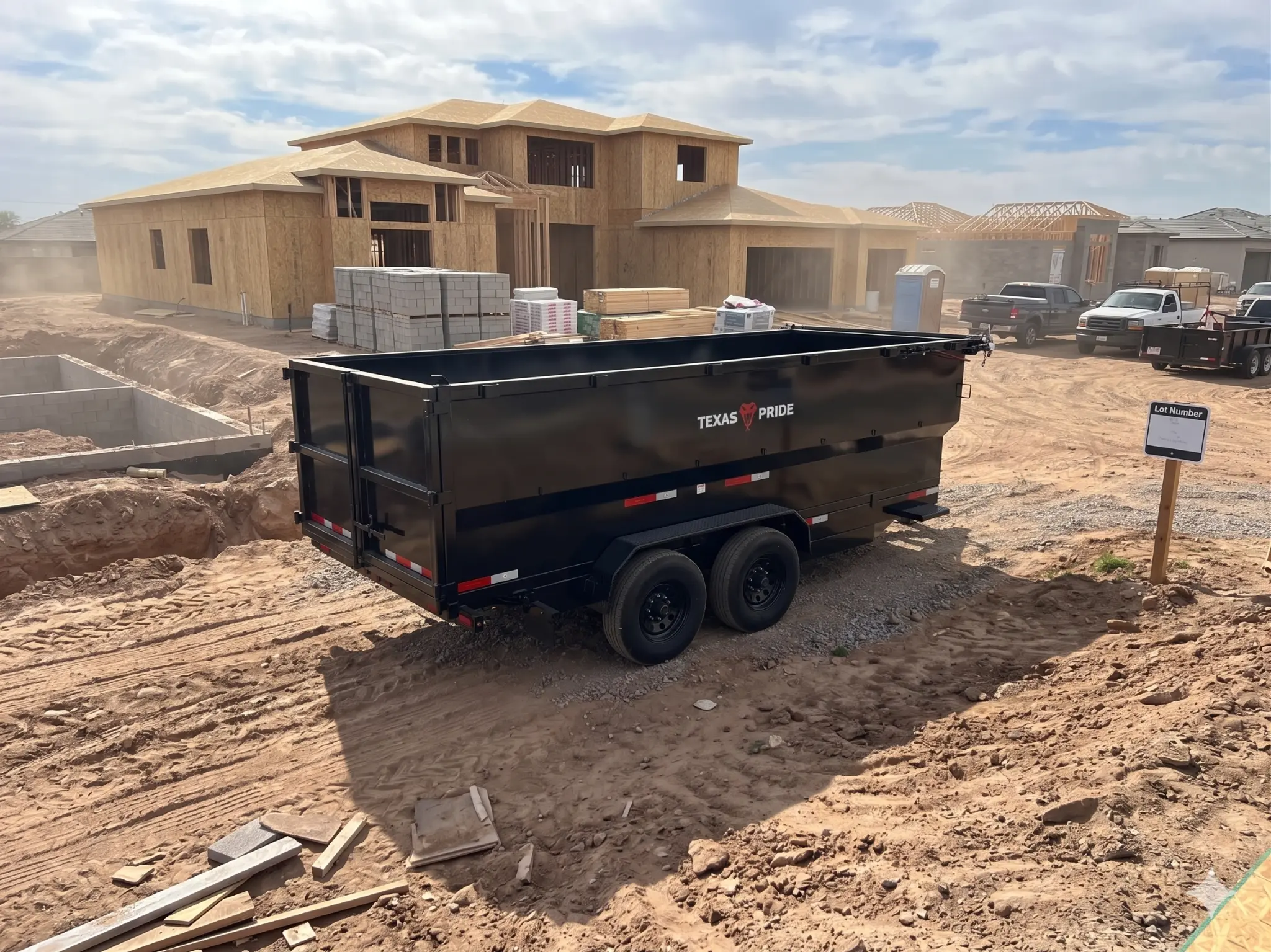 Real 16-foot Texas Pride Dump Trailer on West Valley job site